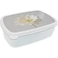 MuchoWow Broodtrommel Wit - Lunchbox Bloem - Minimalistisch -Wit - Brooddoos 18x12x6 cm - Brood lunch box - Broodtrommels voor kinderen en volwassenen