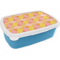 MuchoWow Broodtrommel Blauw - Lunchbox Kleurrijk - Ruitpatroon - Bladvormen - Brooddoos 18x12x6 cm - Brood lunch box - Broodtrommels voor kinderen en volwassenen