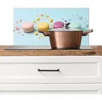KitchenYeah Spatscherm keuken 60x30 cm - Kookplaat achterwand Macarons - Kleurrijk - Pastel - Muurbeschermer - Spatwand fornuis - Hoogwaardig aluminium