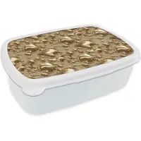 MuchoWow Broodtrommel Wit - Lunchbox Druppels - Organisch - Goud - Brooddoos 18x12x6 cm - Brood lunch box - Broodtrommels voor kinderen en volwassenen