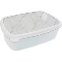MuchoWow Broodtrommel Wit - Lunchbox Wit - Marmer print - Goud - Luxueus - Brooddoos 18x12x6 cm - Brood lunch box - Broodtrommels voor kinderen en volwassenen