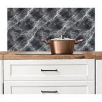 KitchenYeah Spatscherm keuken 100x50 cm - Kookplaat achterwand Donkergrijs - Bliksem - Marmer print - Muurbeschermer - Spatwand fornuis - Hoogwaardig aluminium
