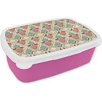 MuchoWow Broodtrommel Roze - Lunchbox Barok - Retro - Kleurrijk - Brooddoos 18x12x6 cm - Brood lunch box - Broodtrommels voor kinderen en volwassenen