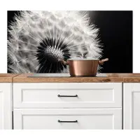 KitchenYeah Spatscherm keuken 120x60 cm - Kookplaat achterwand Paardenbloem - Zwart - Wit - Muurbeschermer - Spatwand fornuis - Hoogwaardig aluminium