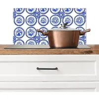 KitchenYeah Spatscherm keuken 60x30 cm - Kookplaat achterwand Cirkels - Bloemen - Blauw - Muurbeschermer - Spatwand fornuis - Hoogwaardig aluminium