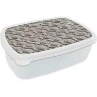 MuchoWow Broodtrommel Wit - Lunchbox Zand - Schelpenvorm - Grijs - Brooddoos 18x12x6 cm - Brood lunch box - Broodtrommels voor kinderen en volwassenen
