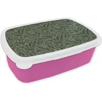 MuchoWow Broodtrommel Roze - Lunchbox Bladeren - Organisch - Groen - Brooddoos 18x12x6 cm - Brood lunch box - Broodtrommels voor kinderen en volwassenen