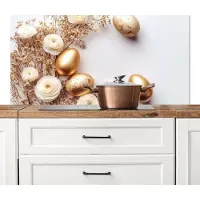 KitchenYeah Spatscherm keuken 120x60 cm - Kookplaat achterwand Rozen - Eieren - Droogbloemen - Goud - Muurbeschermer - Spatwand fornuis - Hoogwaardig aluminium