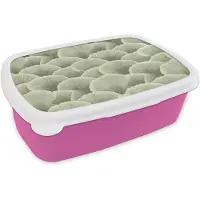 MuchoWow Broodtrommel Roze - Lunchbox Waaier - Blad - Groen - Brooddoos 18x12x6 cm - Brood lunch box - Broodtrommels voor kinderen en volwassenen
