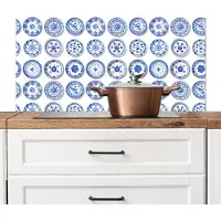 KitchenYeah Spatscherm keuken 100x50 cm - Kookplaat achterwand Borden - Bloemen - Patroon - Blauw - Muurbeschermer - Spatwand fornuis - Hoogwaardig aluminium