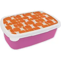 MuchoWow Broodtrommel Roze - Lunchbox Patroon - Retro - Oranje - Brooddoos 18x12x6 cm - Brood lunch box - Broodtrommels voor kinderen en volwassenen