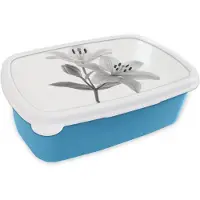 MuchoWow Broodtrommel Blauw - Lunchbox Lelies - Elegant - Zwart - Wit - Brooddoos 18x12x6 cm - Brood lunch box - Broodtrommels voor kinderen en volwassenen