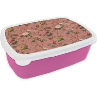 MuchoWow Broodtrommel Roze - Lunchbox Klassiek - Botanisch - Roze - Brooddoos 18x12x6 cm - Brood lunch box - Broodtrommels voor kinderen en volwassenen