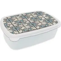 MuchoWow Broodtrommel Wit - Lunchbox Barok - Tegel - Kleurrijk - Brooddoos 18x12x6 cm - Brood lunch box - Broodtrommels voor kinderen en volwassenen