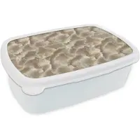 MuchoWow Broodtrommel Wit - Lunchbox Waaierstructuren - Beige - Vezeltextuur - Brooddoos 18x12x6 cm - Brood lunch box - Broodtrommels voor kinderen en volwassenen