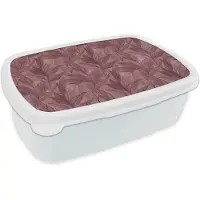 MuchoWow Broodtrommel Wit - Lunchbox Bladeren - Patroon - Paars - Brooddoos 18x12x6 cm - Brood lunch box - Broodtrommels voor kinderen en volwassenen