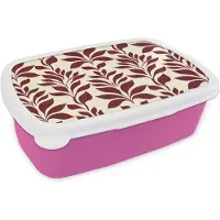 MuchoWow Broodtrommel Roze - Lunchbox Abstract - Bladeren - Burgundy - Brooddoos 18x12x6 cm - Brood lunch box - Broodtrommels voor kinderen en volwassenen