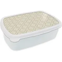 MuchoWow Broodtrommel Wit - Lunchbox Floraal - Ornament - Beige - Brooddoos 18x12x6 cm - Brood lunch box - Broodtrommels voor kinderen en volwassenen