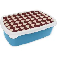 MuchoWow Broodtrommel Blauw - Lunchbox Rood - Tegelpatroon - Crème - Brooddoos 18x12x6 cm - Brood lunch box - Broodtrommels voor kinderen en volwassenen