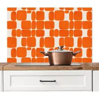 KitchenYeah Spatscherm keuken 100x65 cm - Kookplaat achterwand Patroon - Retro - Oranje - Muurbeschermer - Spatwand fornuis - Hoogwaardig aluminium