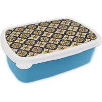 MuchoWow Broodtrommel Blauw - Lunchbox Patroon - Siertegel - Kleurrijk - Brooddoos 18x12x6 cm - Brood lunch box - Broodtrommels voor kinderen en volwassenen