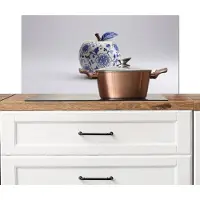 KitchenYeah Spatscherm keuken 90x45 cm - Kookplaat achterwand Appel - Blauw - Klassiek - Muurbeschermer - Spatwand fornuis - Hoogwaardig aluminium