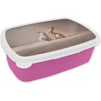 MuchoWow Broodtrommel Roze - Lunchbox Konijnen - Blauw - Oranje - Abstract - Brooddoos 18x12x6 cm - Brood lunch box - Broodtrommels voor kinderen en volwassenen