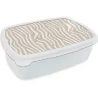 MuchoWow Broodtrommel Wit - Lunchbox Abstract - Zebra - Beige - Brooddoos 18x12x6 cm - Brood lunch box - Broodtrommels voor kinderen en volwassenen