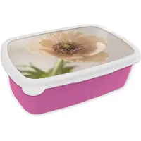 MuchoWow Broodtrommel Roze - Lunchbox Bloem - Minimalistisch - Groen - Brooddoos 18x12x6 cm - Brood lunch box - Broodtrommels voor kinderen en volwassenen