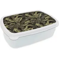 MuchoWow Broodtrommel Wit - Lunchbox Botanisch - Bladeren - Groen - Brooddoos 18x12x6 cm - Brood lunch box - Broodtrommels voor kinderen en volwassenen