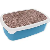 MuchoWow Broodtrommel Blauw - Lunchbox Geometrisch - Patroon - Rood - Brooddoos 18x12x6 cm - Brood lunch box - Broodtrommels voor kinderen en volwassenen