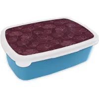 MuchoWow Broodtrommel Blauw - Lunchbox Bloemen - Patroon - Bordeauxrood - Brooddoos 18x12x6 cm - Brood lunch box - Broodtrommels voor kinderen en volwassenen