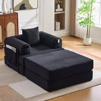 STILVORA Fauteuil 112 x 190 x 67 cm - Met Hocker, Ergonomisch En Modulair - Voor Woonkamer En Slaapkamer - Cord Zwart