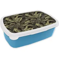 MuchoWow Broodtrommel Blauw - Lunchbox Botanisch - Bladeren - Groen - Brooddoos 18x12x6 cm - Brood lunch box - Broodtrommels voor kinderen en volwassenen