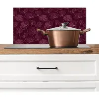 KitchenYeah Spatscherm keuken 70x30 cm - Kookplaat achterwand Bloemen - Patroon - Bordeauxrood - Muurbeschermer - Spatwand fornuis - Hoogwaardig aluminium