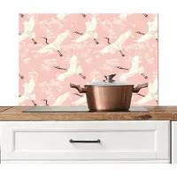 KitchenYeah Spatscherm keuken 80x55 cm - Kookplaat achterwand Kraanvogels - Bloesem - Roze - Muurbeschermer - Spatwand fornuis - Hoogwaardig aluminium
