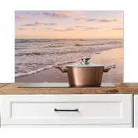 KitchenYeah Spatscherm keuken 80x55 cm - Kookplaat achterwand Strand - Branding - Wolken - Muurbeschermer - Spatwand fornuis - Hoogwaardig aluminium
