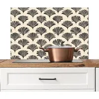 KitchenYeah Spatscherm keuken 90x60 cm - Kookplaat achterwand Waaiers - Botanisch - Zwart - Beige - Muurbeschermer - Spatwand fornuis - Hoogwaardig aluminium