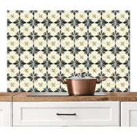 KitchenYeah Spatscherm keuken 120x80 cm - Kookplaat achterwand Sierlijk - Ornament - Blauw - Muurbeschermer - Spatwand fornuis - Hoogwaardig aluminium