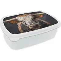 MuchoWow Broodtrommel Wit - Lunchbox Stier - Kleurrijk - Hoorns - Brooddoos 18x12x6 cm - Brood lunch box - Broodtrommels voor kinderen en volwassenen