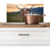 KitchenYeah Spatscherm keuken 70x30 cm - Kookplaat achterwand Longhorn - Landschap - Zonsondergang - Muurbeschermer - Spatwand fornuis - Hoogwaardig aluminium