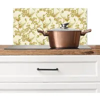 KitchenYeah Spatscherm keuken 60x30 cm - Kookplaat achterwand Kraanvogels - Kersenbloesem - Goud - Muurbeschermer - Spatwand fornuis - Hoogwaardig aluminium