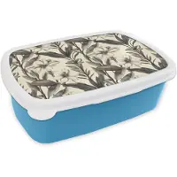MuchoWow Broodtrommel Blauw - Lunchbox Klassiek - Botanisch - Zwart - Beige - Brooddoos 18x12x6 cm - Brood lunch box - Broodtrommels voor kinderen en volwassenen