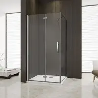 AICA douchecabine 110x90x195cm met vaste zijpaneel, vouwdeur, douchedeur+zijwand, 6mm nano veiligheidsglas, vouwbare douchedeur,vaste douchewand en glazen draaideur