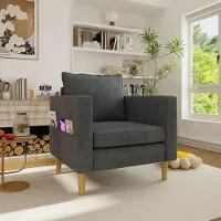 STILVORA Fauteuil 71 x 68 x 82 cm - Met Zijvakken En Comfortkussen - Voor Leeshoek En Woonkamer - Chenille Grijs