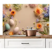 KitchenYeah Spatscherm keuken 120x80 cm - Kookplaat achterwand Bloemen - Pastelkleuren - Eieren - Taupe - Muurbeschermer - Spatwand fornuis - Hoogwaardig aluminium