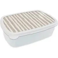 MuchoWow Broodtrommel Wit - Lunchbox Minimalistisch - Strepen - Beige - Brooddoos 18x12x6 cm - Brood lunch box - Broodtrommels voor kinderen en volwassenen