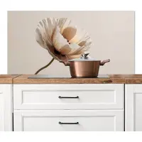 KitchenYeah Spatscherm keuken 120x60 cm - Kookplaat achterwand Bloem - Beige - Crème - Muurbeschermer - Spatwand fornuis - Hoogwaardig aluminium