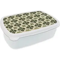 MuchoWow Broodtrommel Wit - Lunchbox Patroon - Tegel - Groen - Brooddoos 18x12x6 cm - Brood lunch box - Broodtrommels voor kinderen en volwassenen