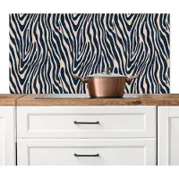 KitchenYeah Spatscherm keuken 120x60 cm - Kookplaat achterwand Zebra - Patroon - Blauw - Beige - Muurbeschermer - Spatwand fornuis - Hoogwaardig aluminium